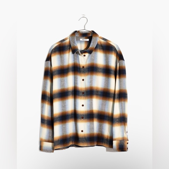 Madewell Size L Flannel Westlake Shirt in Allen Plaid in Haze Plaid Wispy Cloud - Picture 4 of 8